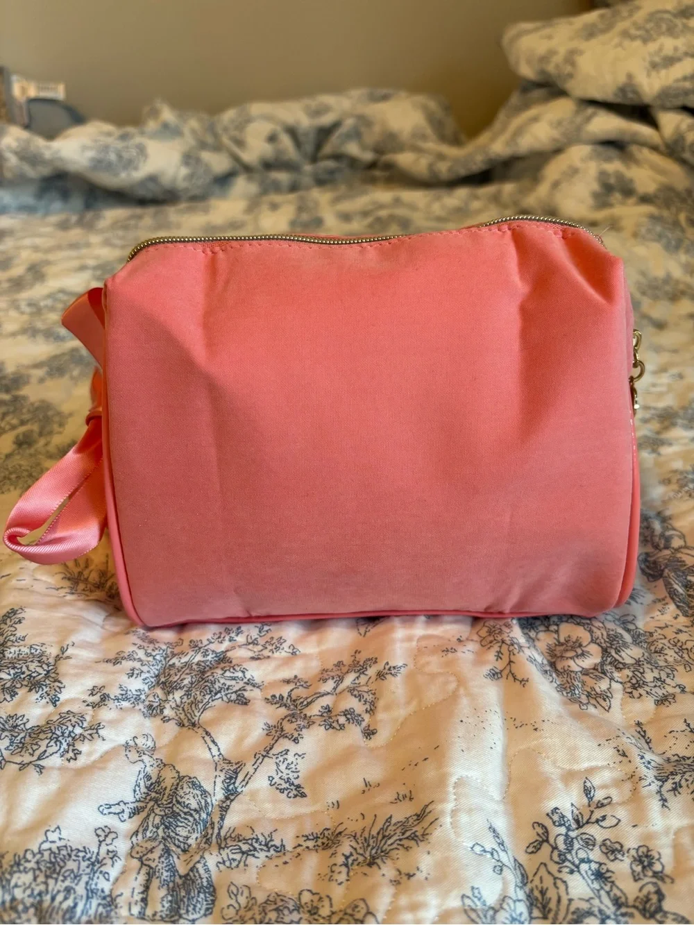 Lancome Coral Pink Cosmetic Pouch with Ribbon Pull